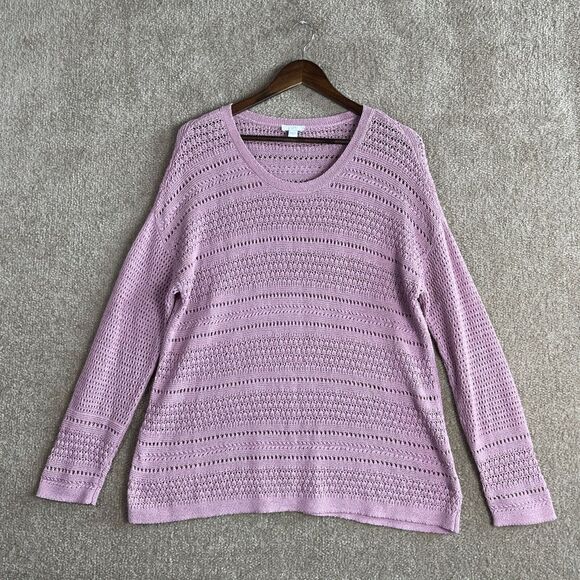 J. Jill Tunic Sweater Womens Size‎ Medium Pink Pullover Open Stitch Knit Sheer - Picture 1 of 8